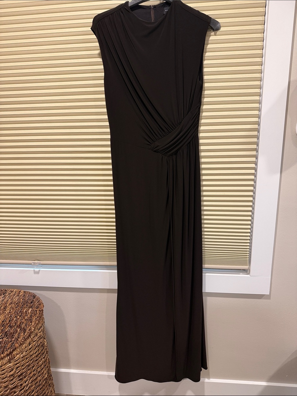 Betsy Adam Brown Sleeveless Gathered Waist Maxi Dress